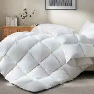 Goose Feather Down Fiber Comforter King Size - All Season White Duvet Insert - Luxurious Hotel Bedding Comforter - Soft 100% Cotton Cover, Medium Warmth (106x90 Inch)