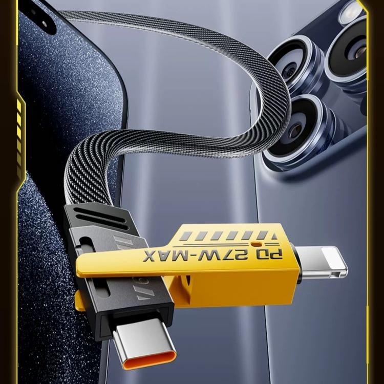 [ BUY 1 Get 1 Free ] 5ft Fast Charging super Cable 4 in 1 with USB A Type C Lightning for iPhone17&Samsung Laptops Charger Braided Data Cable Lengths for Gaming Office Car Travel Compatible