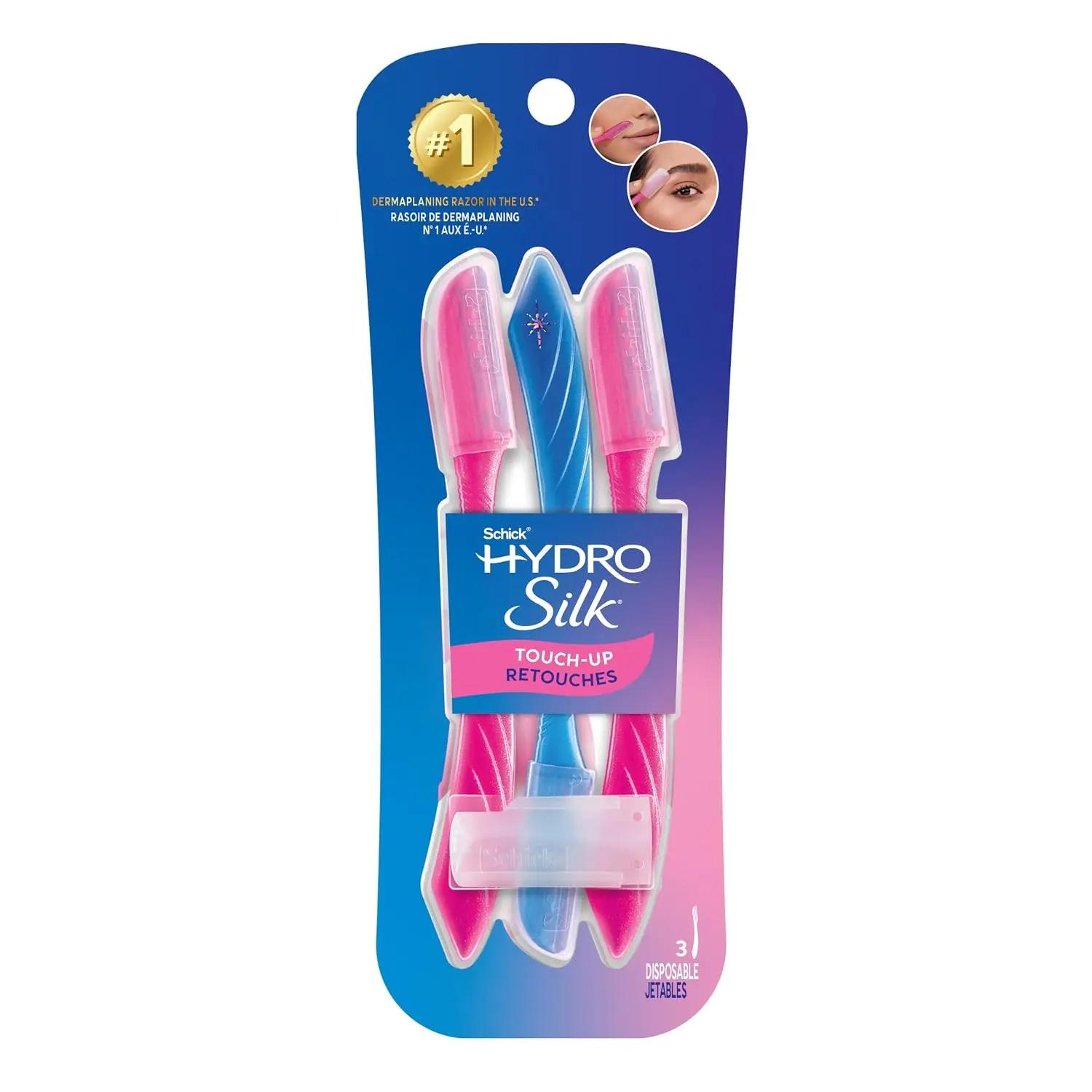 Schick Hydro Silk Touch-Up Dermaplaning Tool with Precision Cover, 3ct | Dermaplane Razor, Face Razors for Women, Peach Fuzz Remover