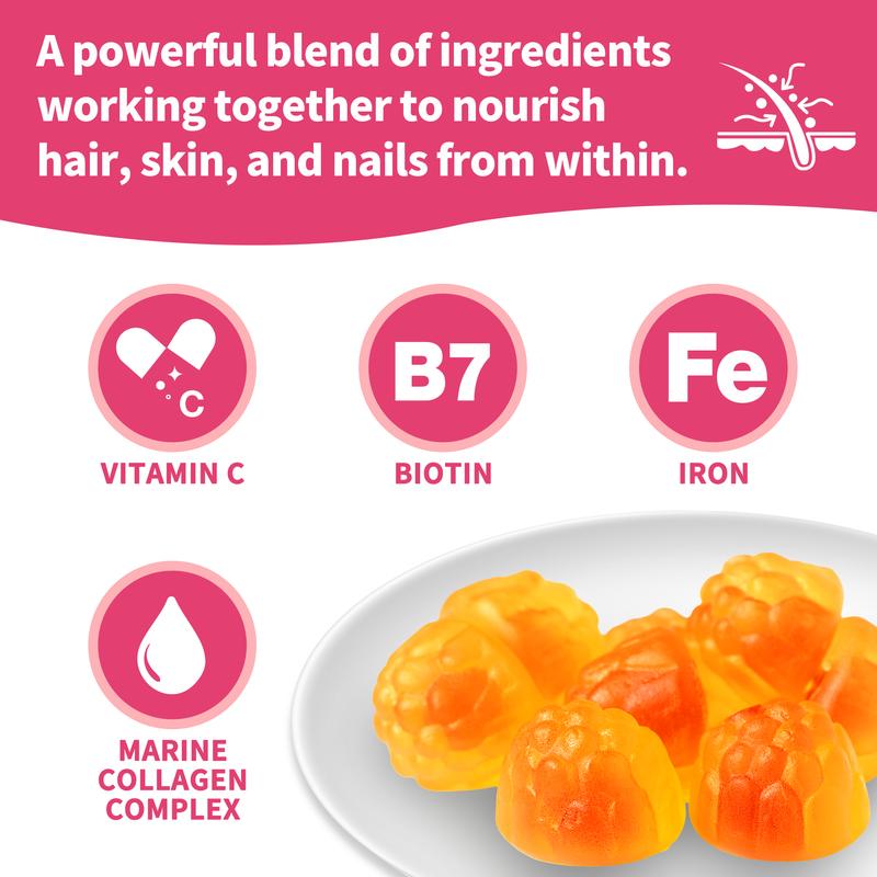 HiPlus Women's Hair Growth Supplement Gummies – Nourishes Thinning Hair & Boosts Hair Thickness – with Collagen, Biotin, Zinc, Vitamin C & Iron – Pineapple Flavor – 90 Gummies (45-Day Supply)
