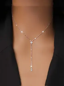 1PC Sparkling Silvery Y-shaped Tassel Necklace, Jewelry Accessories, Dainty Fashion Jewelry, Exquisite Versatile Collarbone Chain, Elegant Simple Design, Suitable for Daily Party, Perfect Gift, Teenage Jewelry