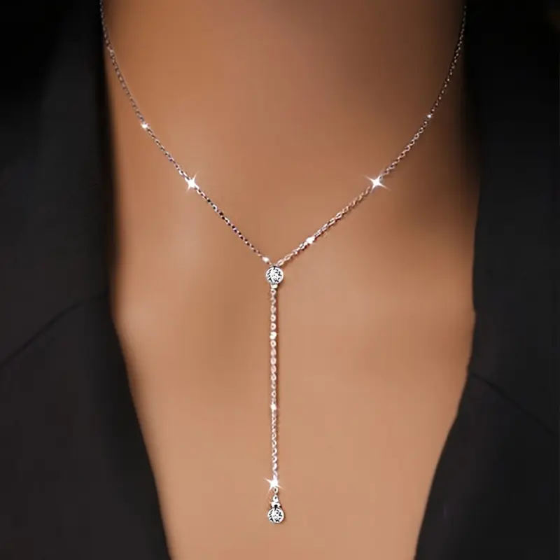 1PC Sparkling Silvery Y-shaped Tassel Alloy material Necklace, Exquisite and Versatile Temperament Collarbone Chain, Elegant and Simple Design, Suitable for Daily and Party Carrying, Perfect Gift Giving, Exquisite Teenage Jewelry, Alloy Pendant Necklace