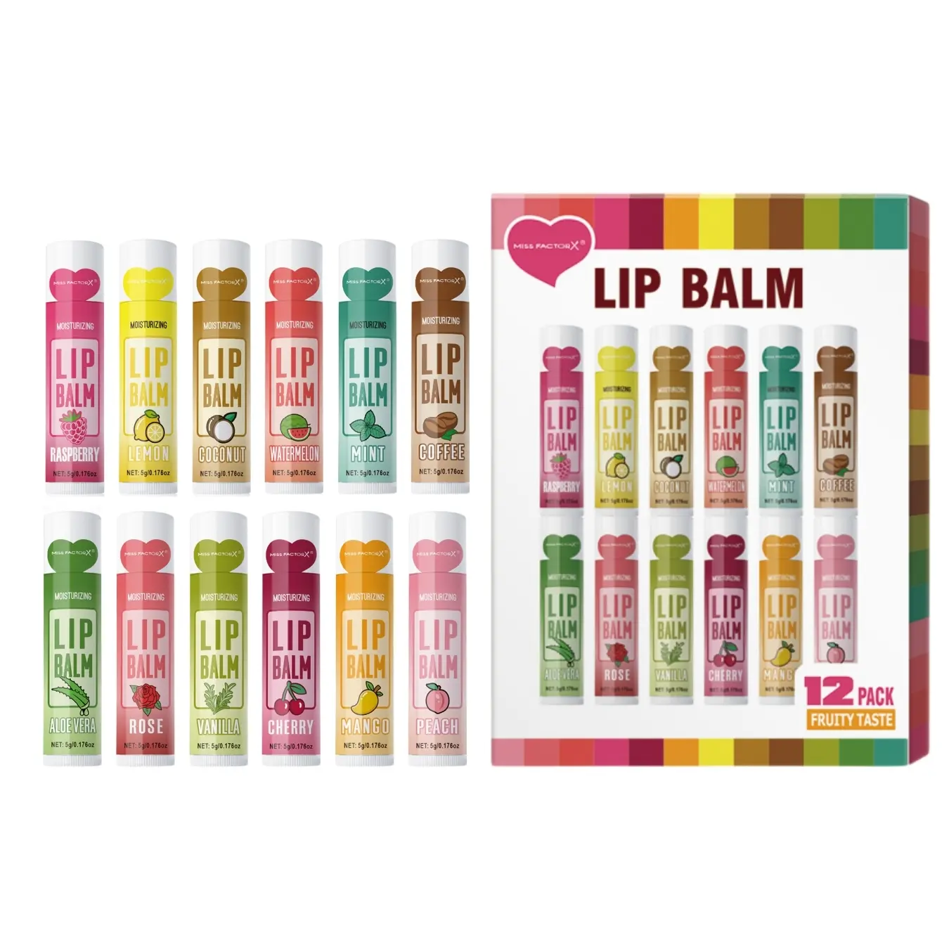 12 Flavors Lip Balm Set Lip Moisturizer For Dry Lips 5g X 12pcs Lip Balm Pack High Hydrating Moisturizing Lip Care Routine Brightening Lip Color Women Gift Holiday Present