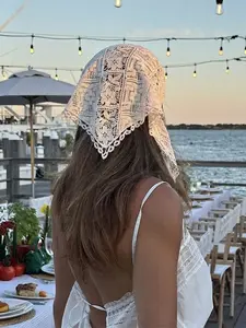 French Lace Triangle Scarf, Spring Summer Fashion Headscarf, Versatile Hairband, Bag Decoration, Ribbon, Neck Gaiter, Ideal for Overall Style, Thin, Vintage