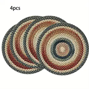 Vintage Round Placemats Beige Farmhouse Kitchen Dining Decor Durable Polyester Fabric Hand Wash Only Rustic Table Essential Hostess Gift Warm Earth Tones Textured Country Style Set Table Setting, Kitchen Decorative Placemat
