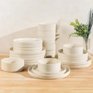 Ceramic Dinnerware Sets for 8, 24 count  Reactive  Plates and Bowls Set, Scratch Resistant Dish Set, Oven & Microwave & Dishwasher Safe, Ice Cream