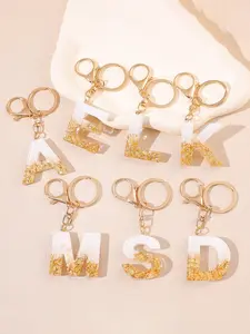 Women's Letter Keychain, Cute Car Key Chain Resin Drip Glitter Pendant, Ladies Wallet Backpack Decoration, Stylish Keychain