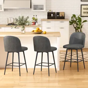 Swivel Bar Stools Set  26.9''H Upholstered Barstools with Backs, Modern Counter Height Bar Stool Chairs for Kitchen Island, Metal Legs, Faux Leather