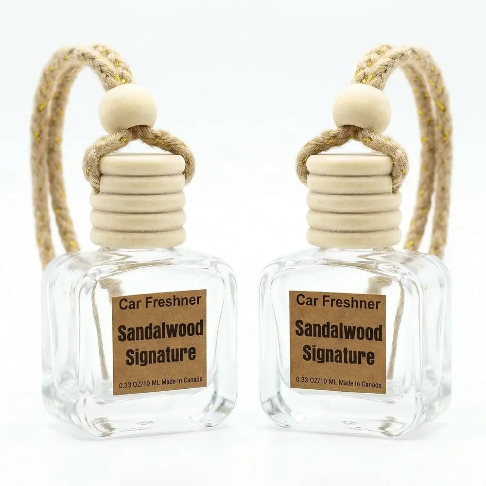 Ayesha Divine Sandalwood Signature Scent Car Air Freshener 10ml 2 Pack, Luxury Hanging Diffuser with Premium Glass Bottle, Long Lasting Car Perfume Made in Canada