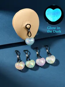 1pair fake nipple piercing glow in the dark fake nipple rings non piercing heart fake nipple jewelry non piercing sexy nipple noose clip on nipple rings faux nipple piercing for women men no pierce body jewelry nipple non piercing jewelry adjustable nippl