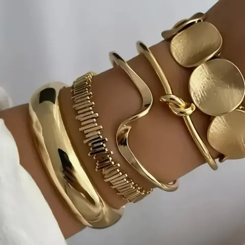 Vintage Bold Geometric Layered Bracelet Set, Jewelry Accessory, Gift for Women, Daily Wear Choice, Casual Style, All Seasons, Stackable Stacking Bracelets, Adjustable Stack Bracelets, Stacked Bracelets