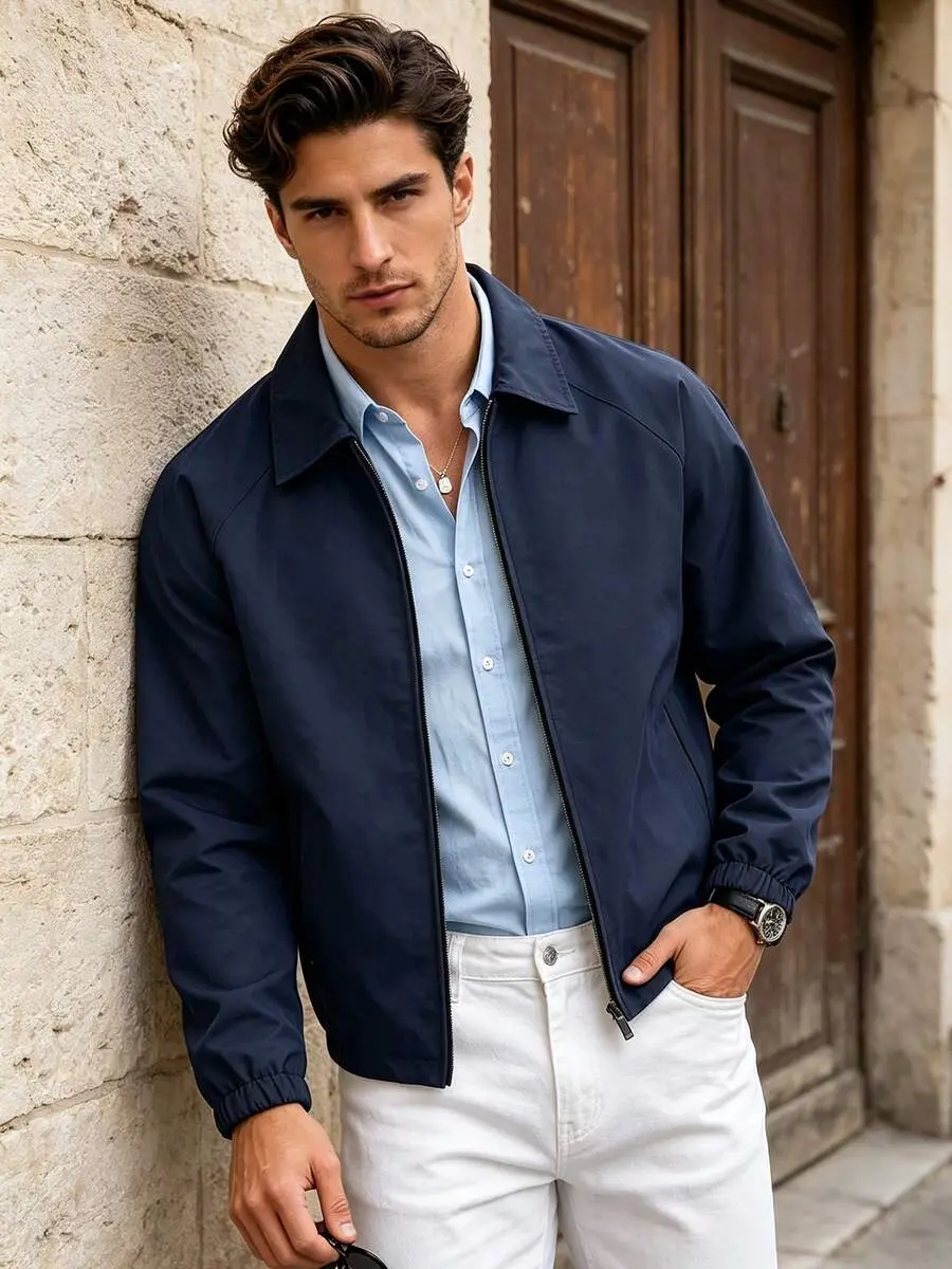 LUXMAN Spring Autumn Thin Fashion Casual Solid Color Loose Fit Coach Jacket Minimalist Versatile Lapel Outerwear for Men