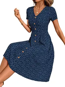 Women's Polka Dot Casual Dress, Short Sleeve Fitted One-Piece, Perfect for Daily Commute, Weekend Dates, Afternoon Tea, Short Trips