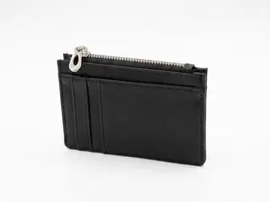 Inkstone Black Zip Card Holder Wallet – Slim Leather Coin Purse with Multi Card Slots