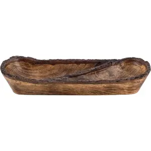 Wooden Tray, Serving Bowl for Salad, Veggies and Fruits, Large Deep Tray for Family, Party (Bark Edge Divided Tray)