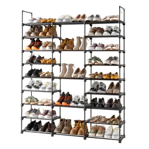 9 Tiers Large Shoe Rack Storage Organizer for Closet 50-55 Pairs Shoe Tower Unit Shelf Stackable Shoe Rack with Metal Pipes Plastic Connectors Black