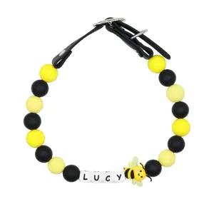 Custom Beaded Name Bee Collar for Dogs-Spring Small,Medium and Large Pets-Adjustable Handmade in the USA-Personalized Yellow and Cute Bead Colors