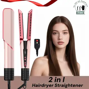 1PCS pink professional electric PTC negative ion flat hair dryer LED display high-speed brushless motor electric straightener and hair dryer 2-in-1 with 3-speed hair dryer comb and hot and cold air with two clips and a heat-resistant glove