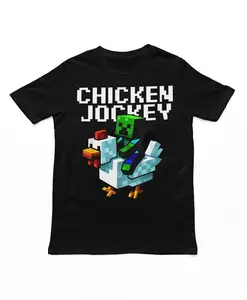 Chicken Jockey Pixel Art TShirt for Boy, Funny Zombie Gamer Graphic Tees, Retro Y2K Gaming Menswear Style Shirts Men Gifts, Soft Comfort Color Shirts