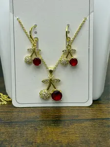 Earrings & Necklace Set Cherry Oro Laminado