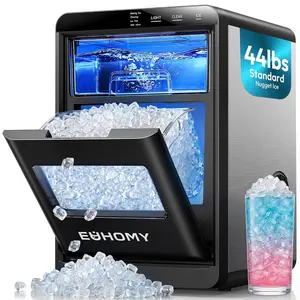 【 LIVE】EUHOMY：Nugget Ice Maker Countertop, 44Lbs/24H Pebble Ice Maker Machine, Self-Cleaning Pellet Ice Machine with Ice Scoop&basket, Sonic Countertop Ice Machine for Home/Kitchen/Office(Black)