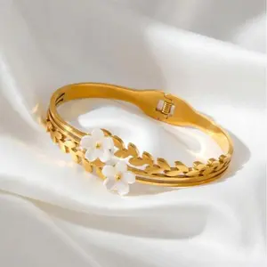 SAMPAGUITA FLOWER BANGLE BRACELET | Waterproof 18K PVD Gold Bangle for Everyday Wear - Symbol of Peace, Purity & Inner Strength | Women Jewelry