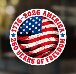 250 Years of Freedom Sticker Patriotic American Flag Laminated Vinyl Circle Decal UV Resistant Waterproof Scratch Protection Made in USA