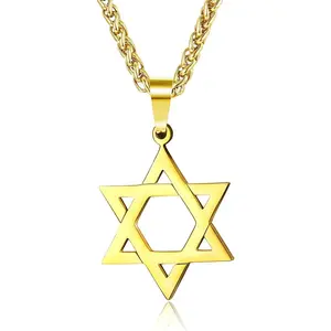 FLORIDECO Stainless Steel Star of David Pendant Necklace for Men Women Jewish Jewelry Hexagram Necklace 20" Black/Silver Daily Versatile High-Quality Durable Design