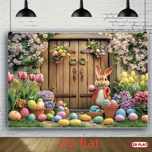 1pc 2D Flat, 2D Banner Spring Easter Bunny & Floral Backdrop, /, Polyester Photography Decor, Garden Grass Wooden Door Design, Multi-Use for Birthday, Wedding, Christmas, New Year, Valentine'S Day, Home &