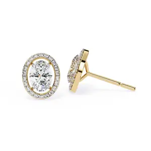 1.94 Carat Lab Grown Oval Shape Diamond Halo Stud Earrings