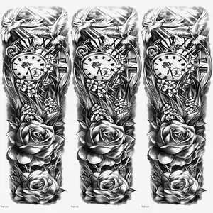 Peace Dove & Rose Compass Clock Temporary Tattoo Stickers, Waterproof Full Arm Design, Perfect for Halloween Parties, Unisex Body Art