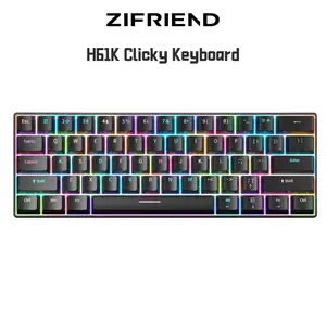 ZIFRIEND H61K 60% Mechanical Keyboard with Rainbow RGB Lighting Hot-Swappable Tri-Leg Switches Dual-Color PBT Keycaps for Gaming PC Accessories and Decor
