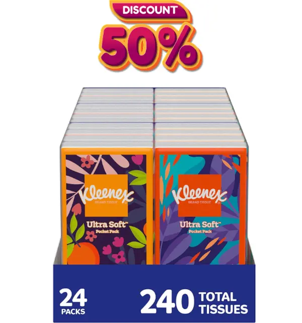 Kleenex On-The-Go Facial Tissues, 72 Travel Packs, 10 Tissues per Pack, Napkin