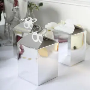 25 Pack Metallic Silver Butterfly Top Premium Candy Gift Boxes, Cardstock Party Favor Boxes 250 GSM