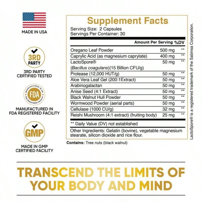 Herbal & Probiotic Blend - Candida Cleanse Capsules With Reishi Mushroom, Protease & Cellulase For Digestive Health And Yeast Overgrowth Control