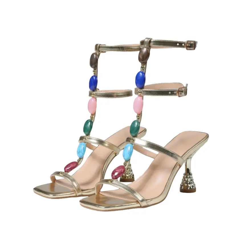 Women's Elegant Dressy Wedge Sandals with a Gold Square Toe, Breathable Cutout Design Statement Heels for Holiday Parties, Dressy Sandals, Fashionable Breathable Sandals