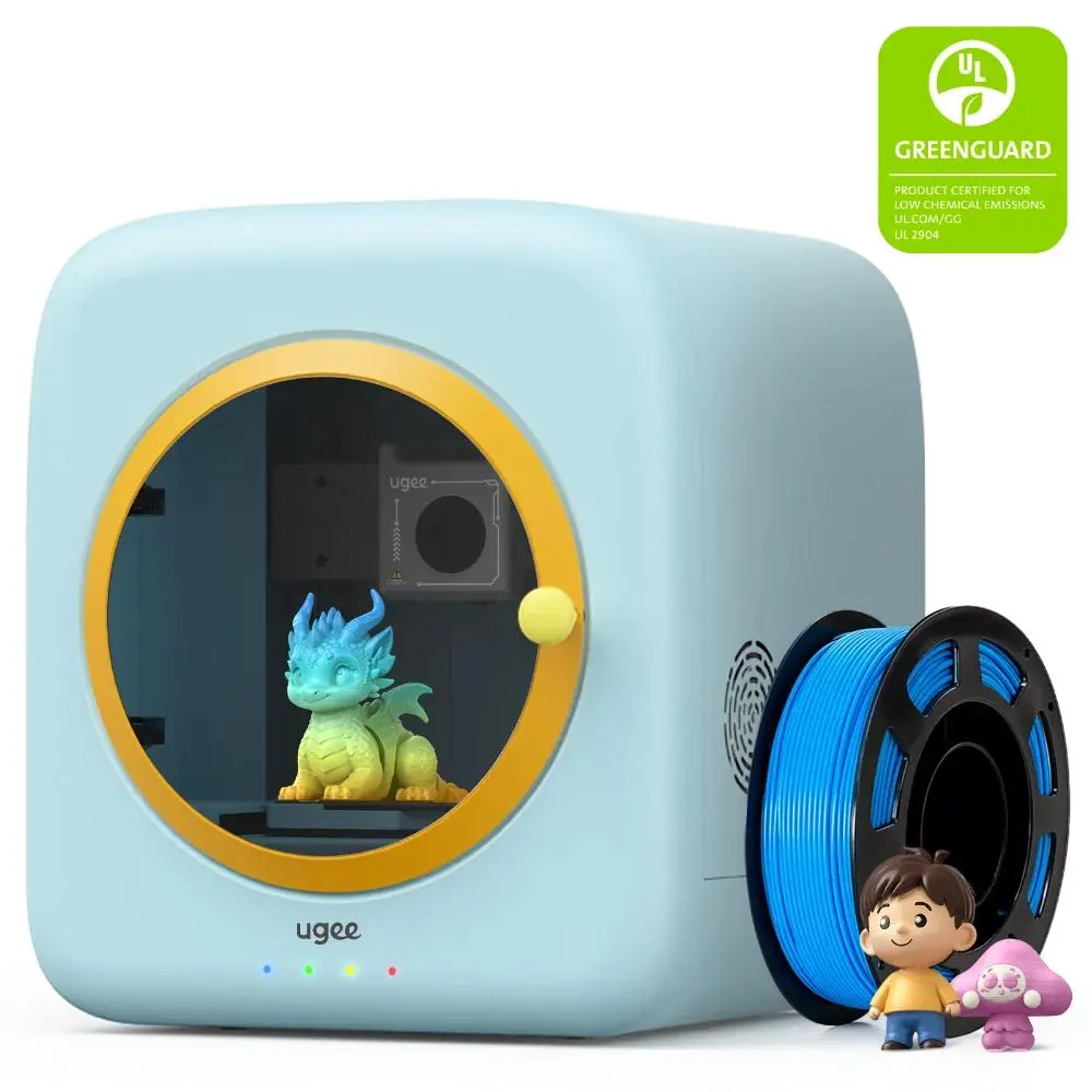 Ugee Funbox 3D Printer for Kids & Beginners, UL GREENGUARD Safe, AI-Powered AI Modeling STEM Tool, 12000+ Models, 500mm/s Fast Printing, Enclosed Design, 1-Click WiFi 6 App Control, Home & School Use Birthday Gift