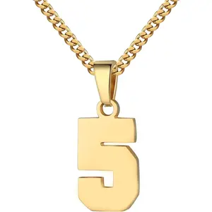 Jersey Number Necklace 0-99 for Men - Stainless Steel Chain 22+2 Inch Personalized Charm Pendant - Inspirational Basketball Baseball Football Jewelry Gift