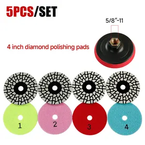 5PCS 4" Diamond Dry Polishing Pads Kit - Four-Step Professional Sanding Discs for Marble, Stone & Countertop