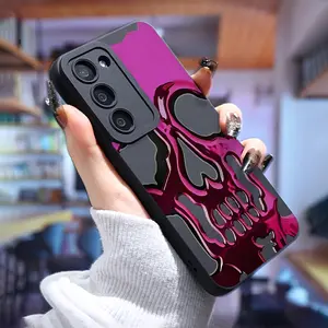 A Stylish Pink Skull Phone Case That Offers Protection, Feels Soft,Designed for Galaxy S24/S23/S22/S21 Series. It Features a Black Background, Is Lightweight, Durable, And Makes a Trendy Gift for Friends. Smartphone Cellphone Screen Protector Casing