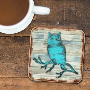 Nature Wonders 8198218-9C-S4 4 x 4 in. Owl Wooden Cork Coasters Gift - Set of 4