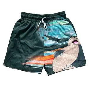 Pokemon Snorlax Dream Gym Shorts Men's Workout Sport Knee Pants with Pockets Athletic Summer Shorts Basketball Shorts Featuring Colorful Ocean Design