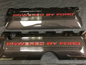 Mustang 5.0 & 5.2 Coil Cover Set. Carbon Fiber With White Lettering & Red Stripes