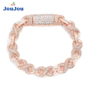 New European and American style hip-hop  bracelet for men and women,  10mm  rose gold color with real gold electroplating, infinity symbol design with zircon stones, a perfect accessory for spring outfits, a gift for boyfriend or girlfriend