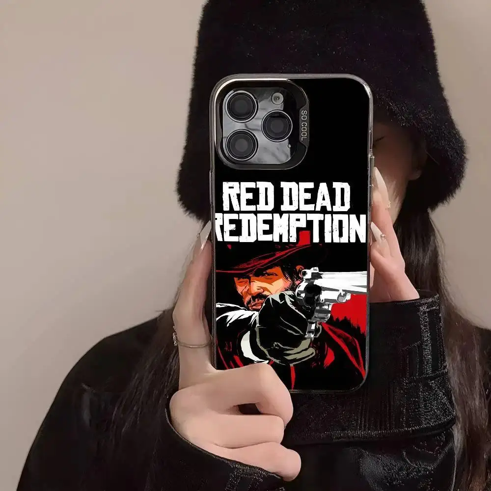 R-RDR2 Game Phone Case Shockproof Silver Back Gamer Cover For iPhone 11-17 Pro Max/Plus & Samsung Galaxy S23-S25