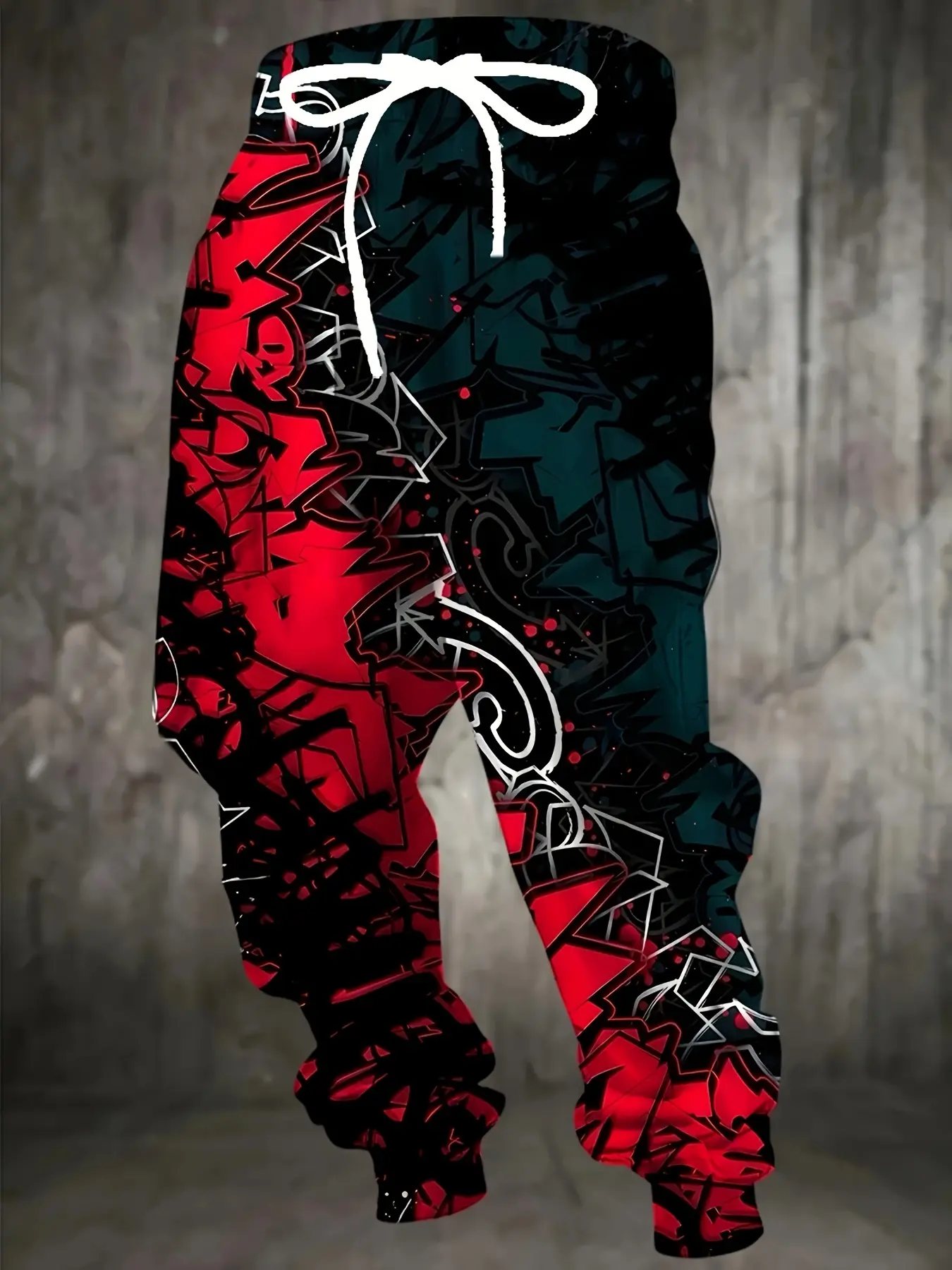Red and black street graffiti printed tapered athleisure style Fashion sweatpants, trendy and individual style, Casual Athletic Pants