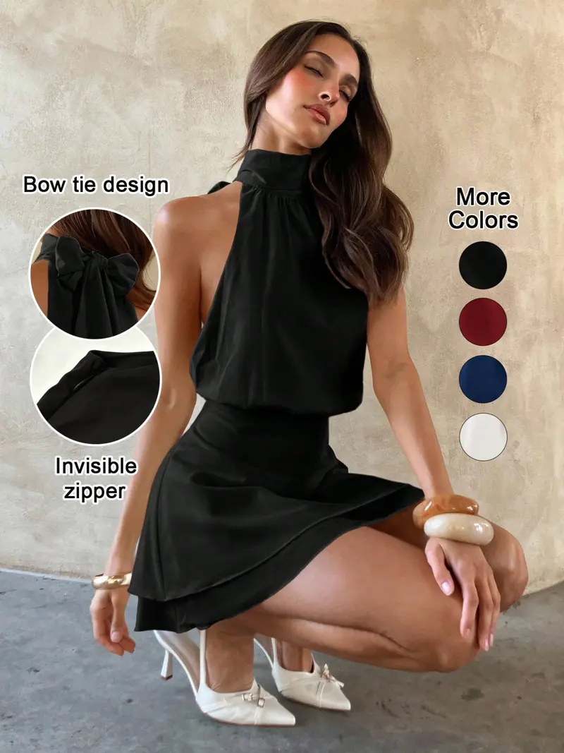 black halter neck dress short - TikTok Shop black halter neck dress short - TikTok Shop