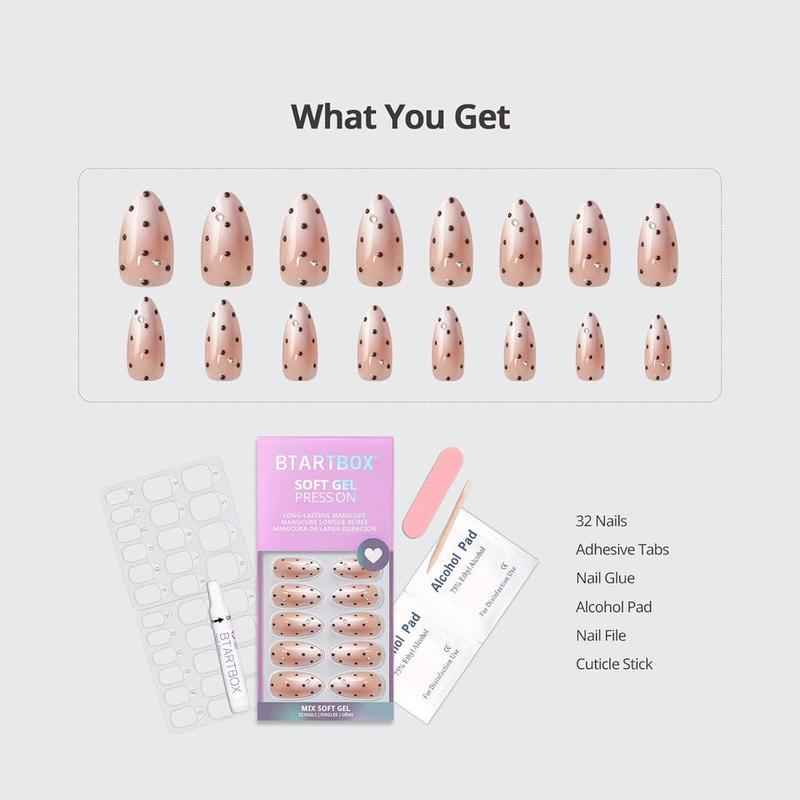 Gala Polka Ombre Press-On Nails by BTArtbox - 32 Soft Gel Nails in 16 Sizes with Glue and Adhesive Tabs for Effortless Style