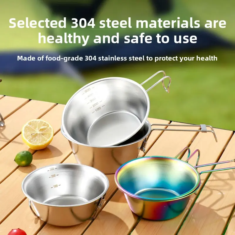 Outdoor Bowl Food Grade Portable Foldable Hanging Handle Mountain Camping Bowl