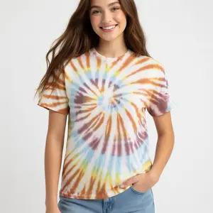 Tie Dye Short Sleeve T-Shirt 5.3 oz Preshrunk 100% Heavyweight Cotton Double-Needle Hems Taped Neck Classic Design